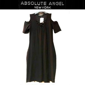 ABSOLUTE ANGEL new york black cold shoulder strapy vneck dress size M  NWT